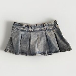 Almost Famous Womens Pleated Denim Mini Micro Skort Blue Size M Spring Summer